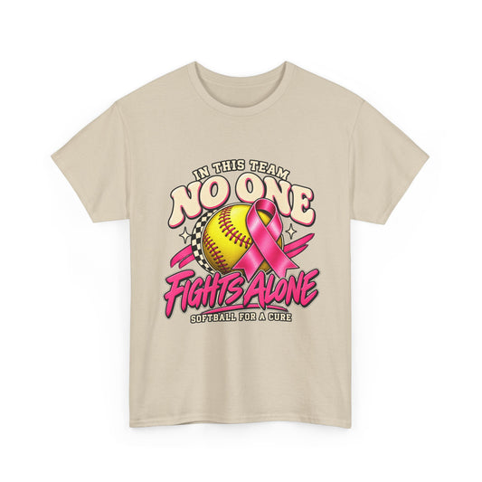Softball Awareness T-Shirt — "In This Team No One Fights Alone" Breast Cancer Support
