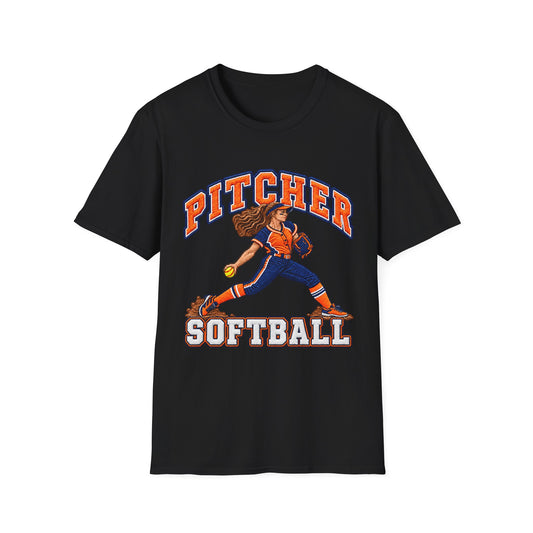 Pitcher Softball T-Shirt — Retro Female Pitcher Graphic Tee