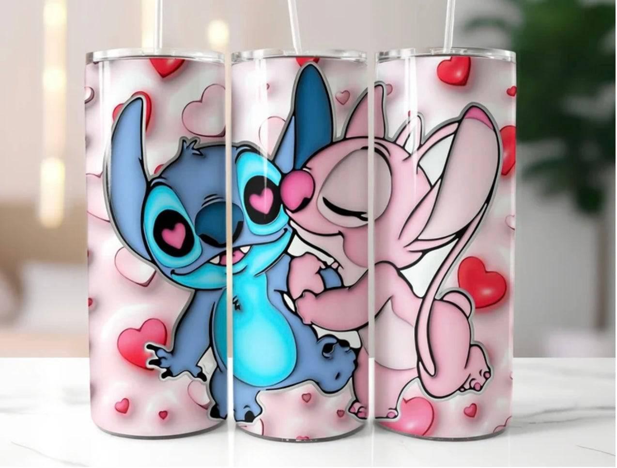 3D Stitch And Angel Love Tumbler With Alien Embrace Design Handcrafted Drinkware For Gift Lovers - KW CUSTOM CREATIONS