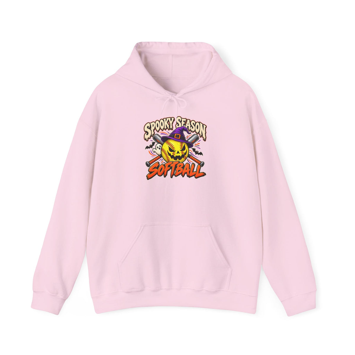 Spooky Season Softball Hoodie — Halloween Pumpkin Bat Graphic