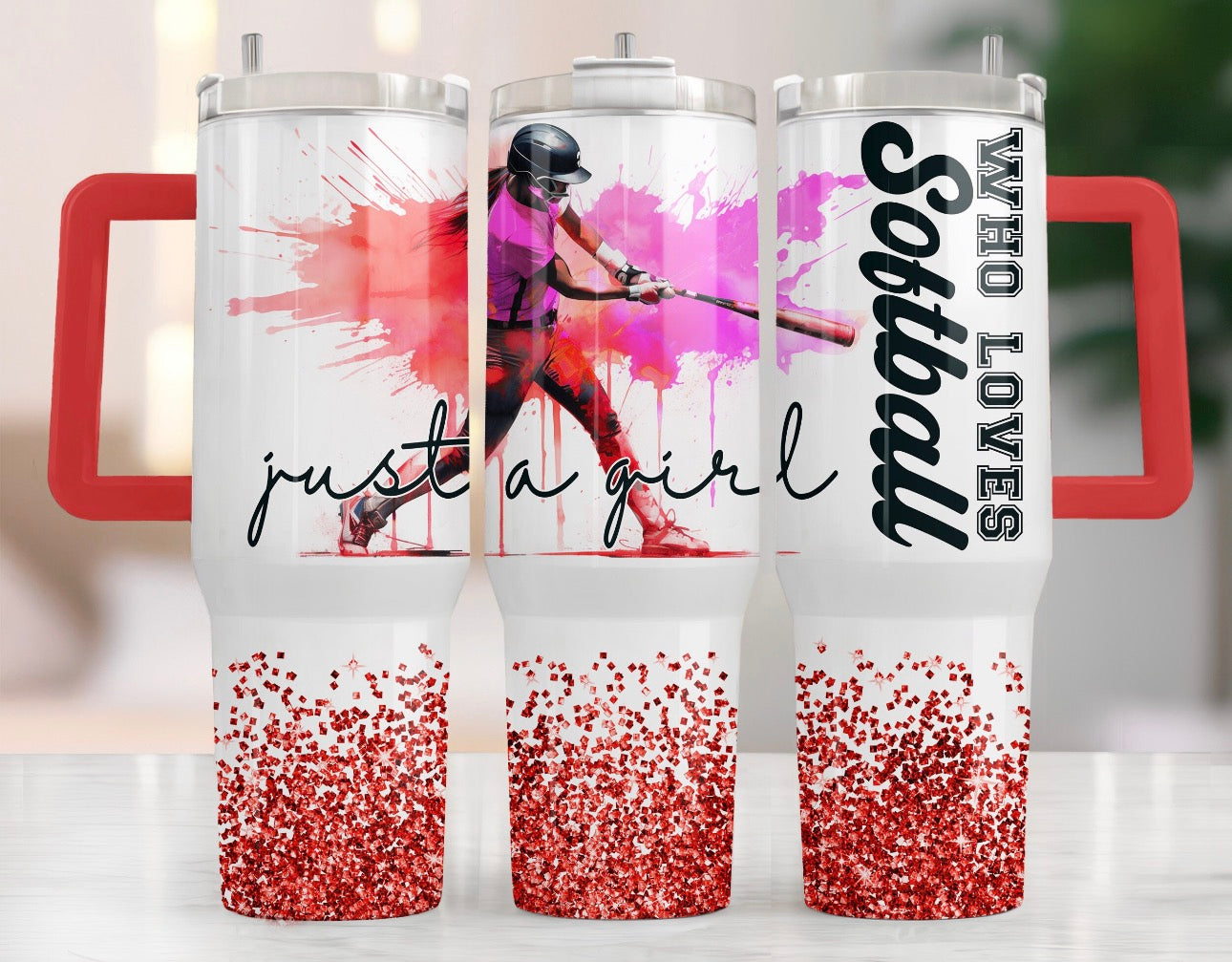 Personalized 40oz Just a girl who loves softball Tumbler