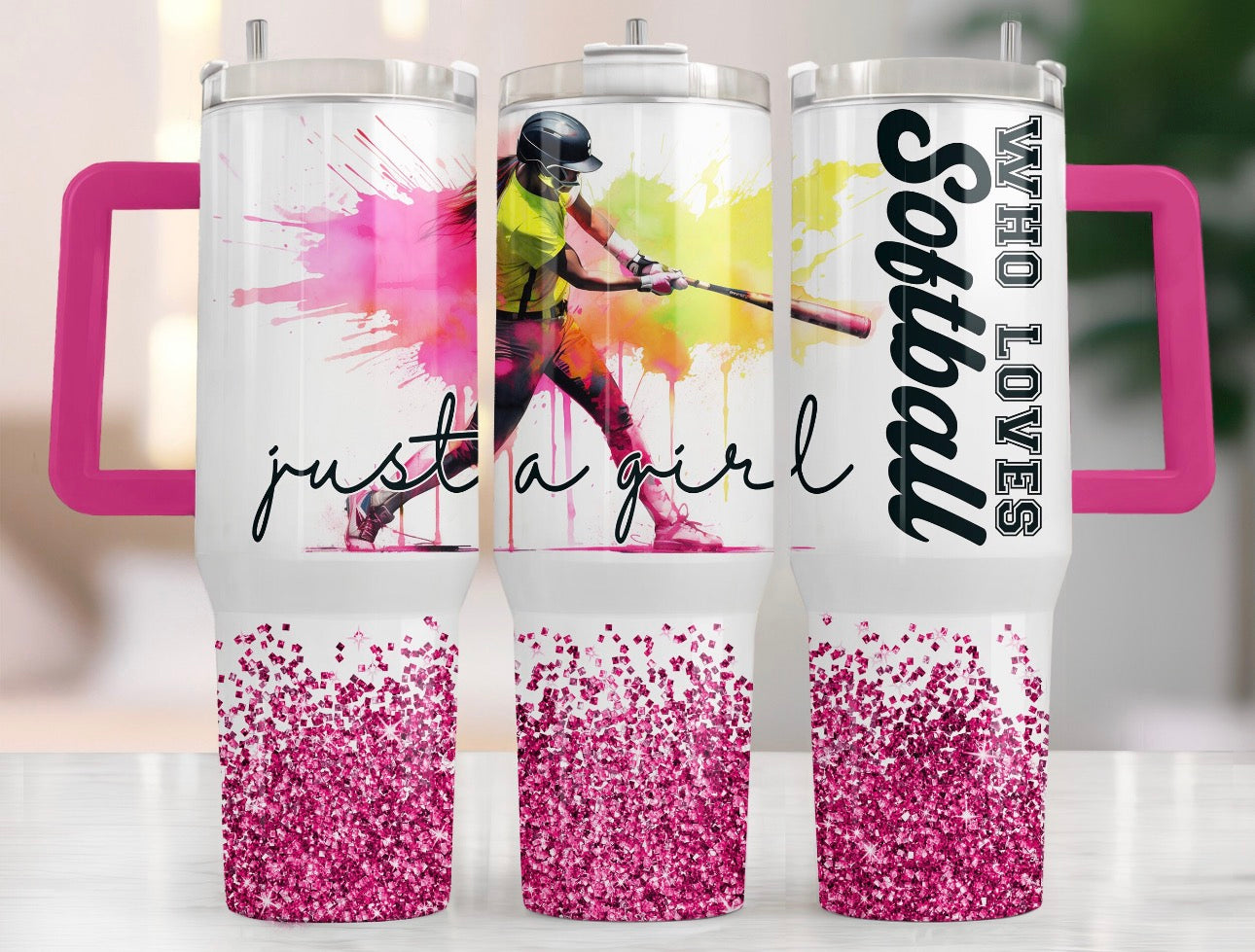 Personalized 40oz Just a girl who loves softball Tumbler