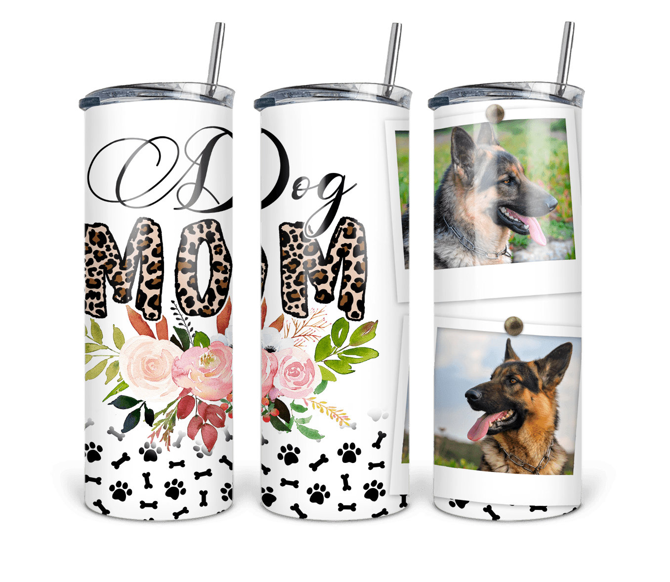 Dog Mom 20oz Tumbler With Custom Two Photos Personalization Exclusive Design For Dog Lovers - KW CUSTOM CREATIONS