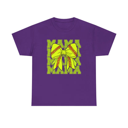 Softball Mama T-Shirt – Neon Bow "MAMA" Graphic