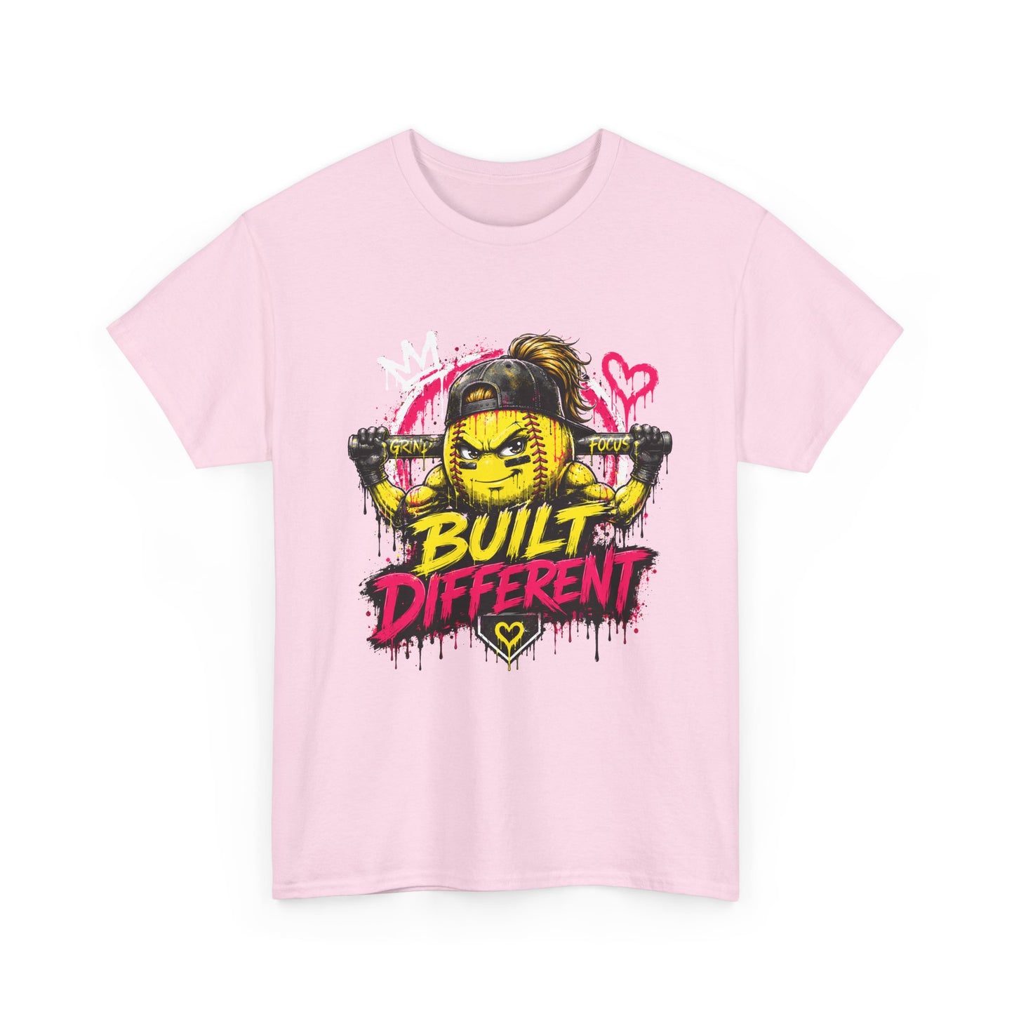 Built Different Softball Tee — Grunge Cartoon Muscular Player with Bat