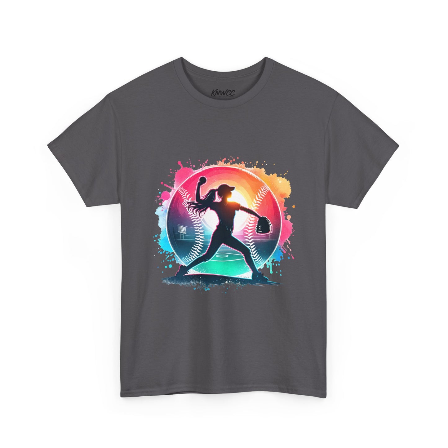 Running Silhouette Softball Tee — Colorful Sunset Runner Graphic Shirt