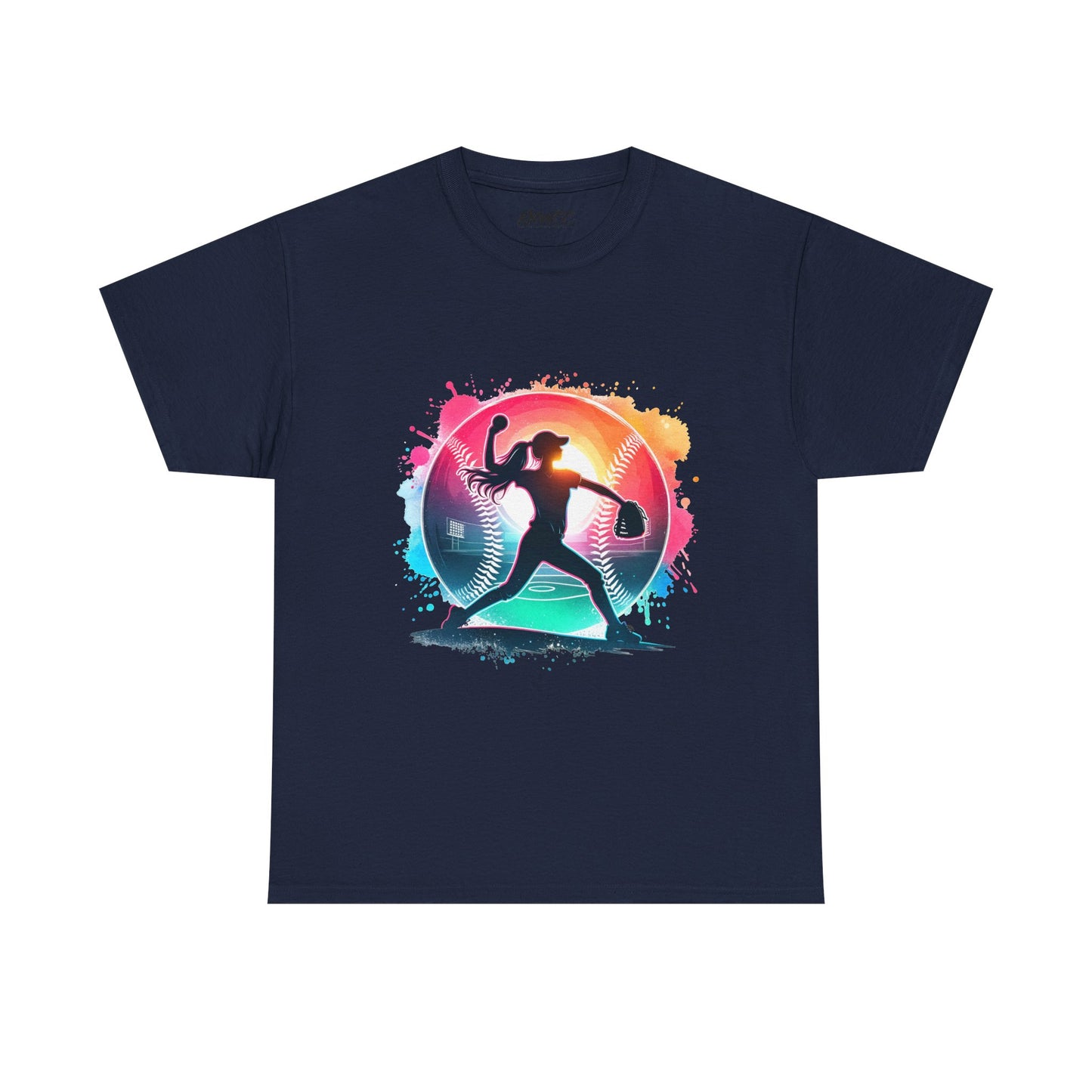 Running Silhouette Softball Tee — Colorful Sunset Runner Graphic Shirt