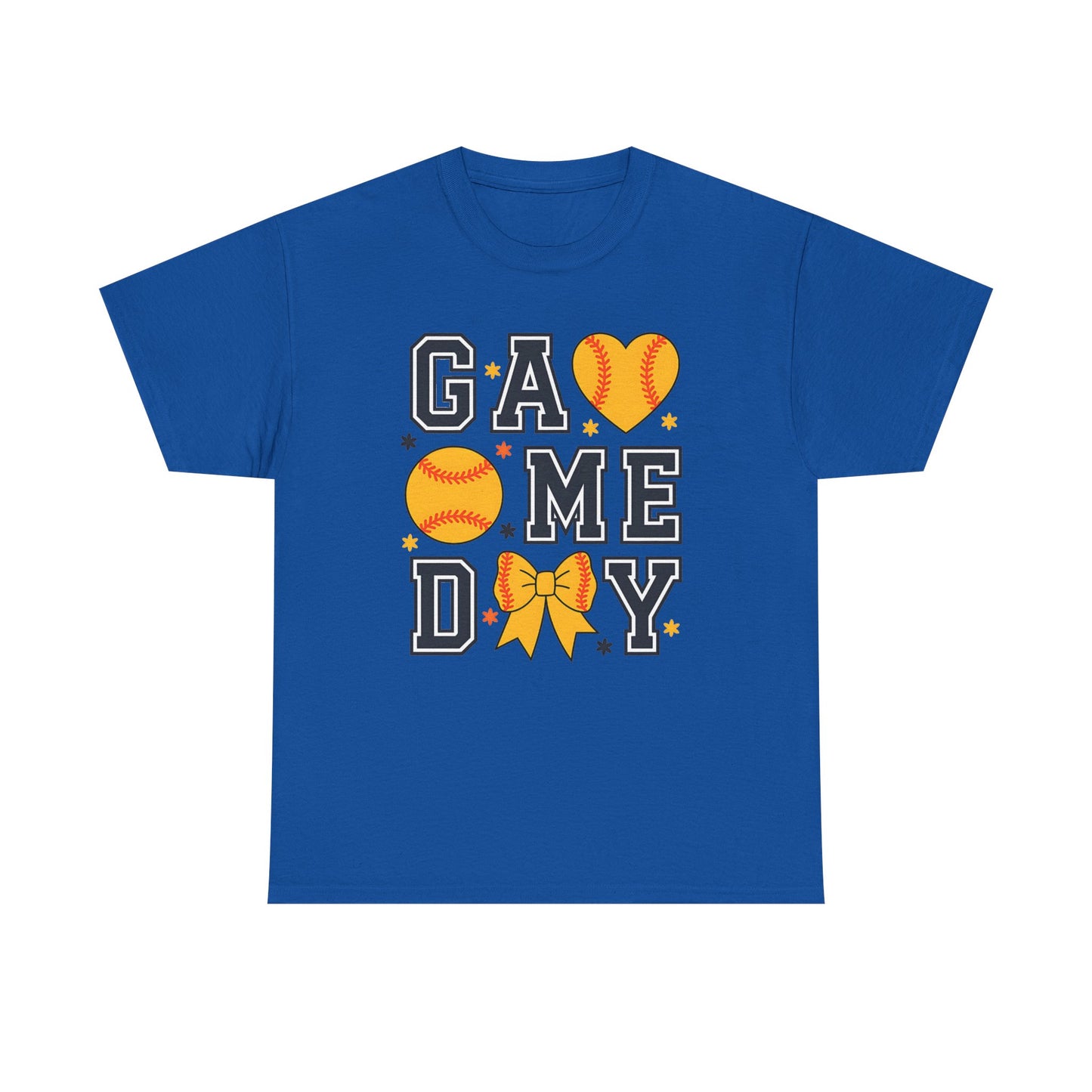 Game Day Softball T-Shirt — 'GAME DAY' Graphic with Hearts, Ball & Bow