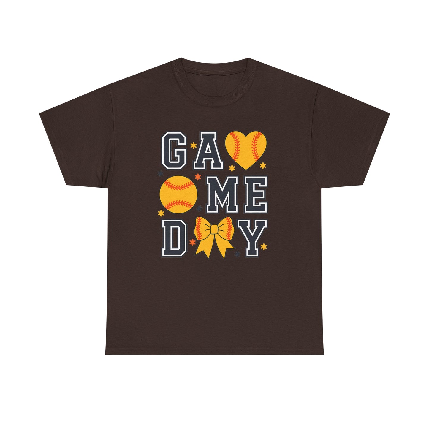 Game Day Softball T-Shirt — 'GAME DAY' Graphic with Hearts, Ball & Bow