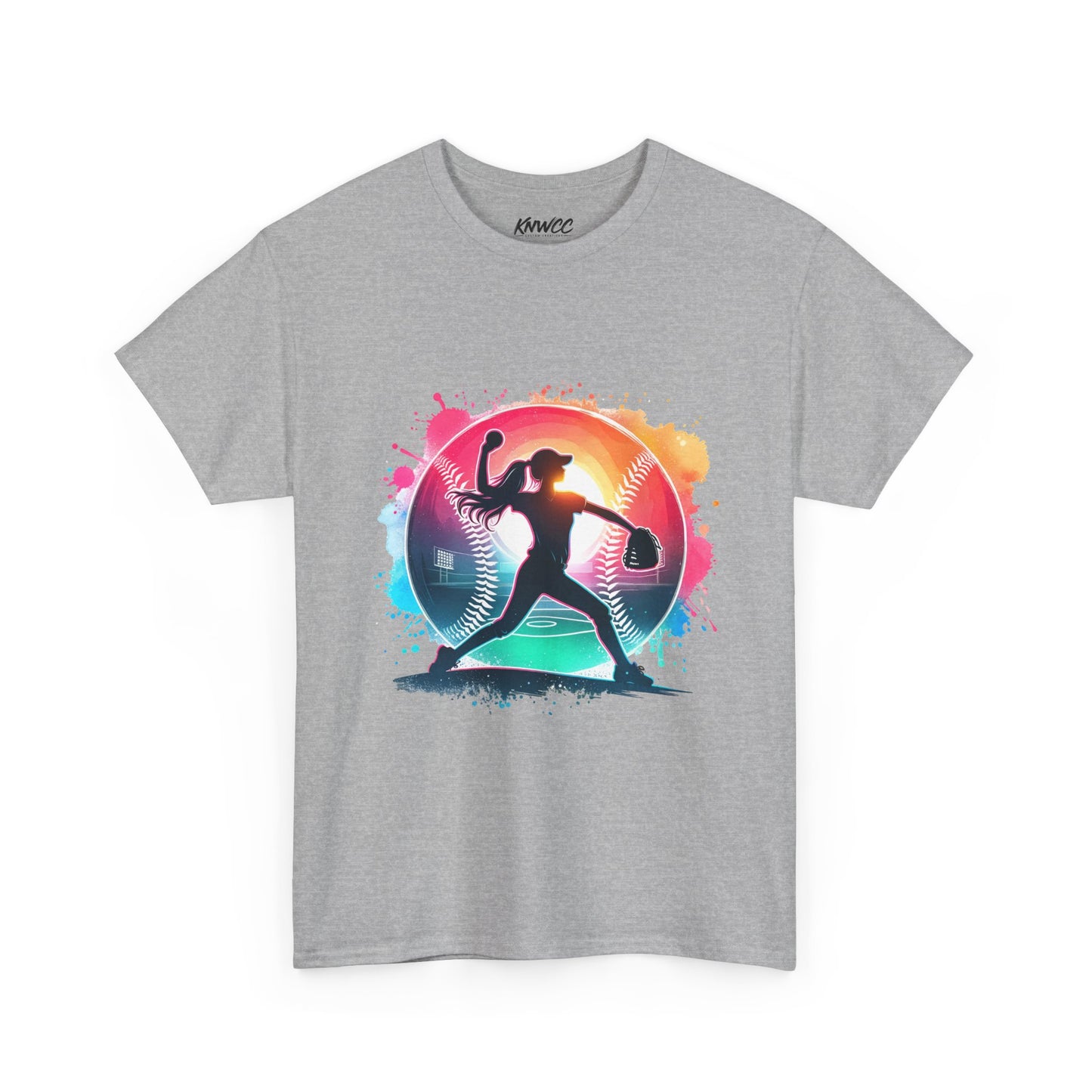 Running Silhouette Softball Tee — Colorful Sunset Runner Graphic Shirt