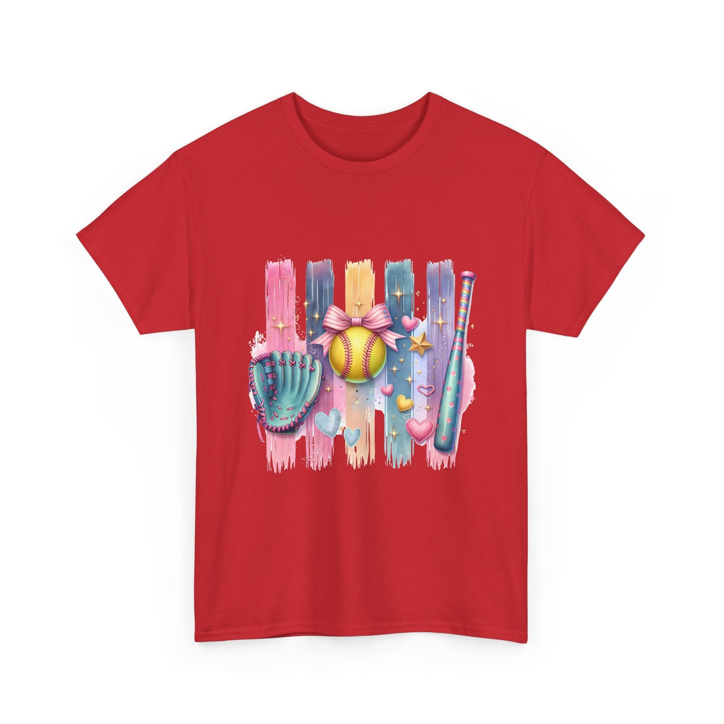 Softball Gear Watercolor T-Shirt — Baseball Bat, Glove & Ball Design