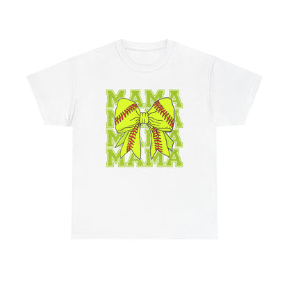 Softball Mama T-Shirt – Neon Bow "MAMA" Graphic