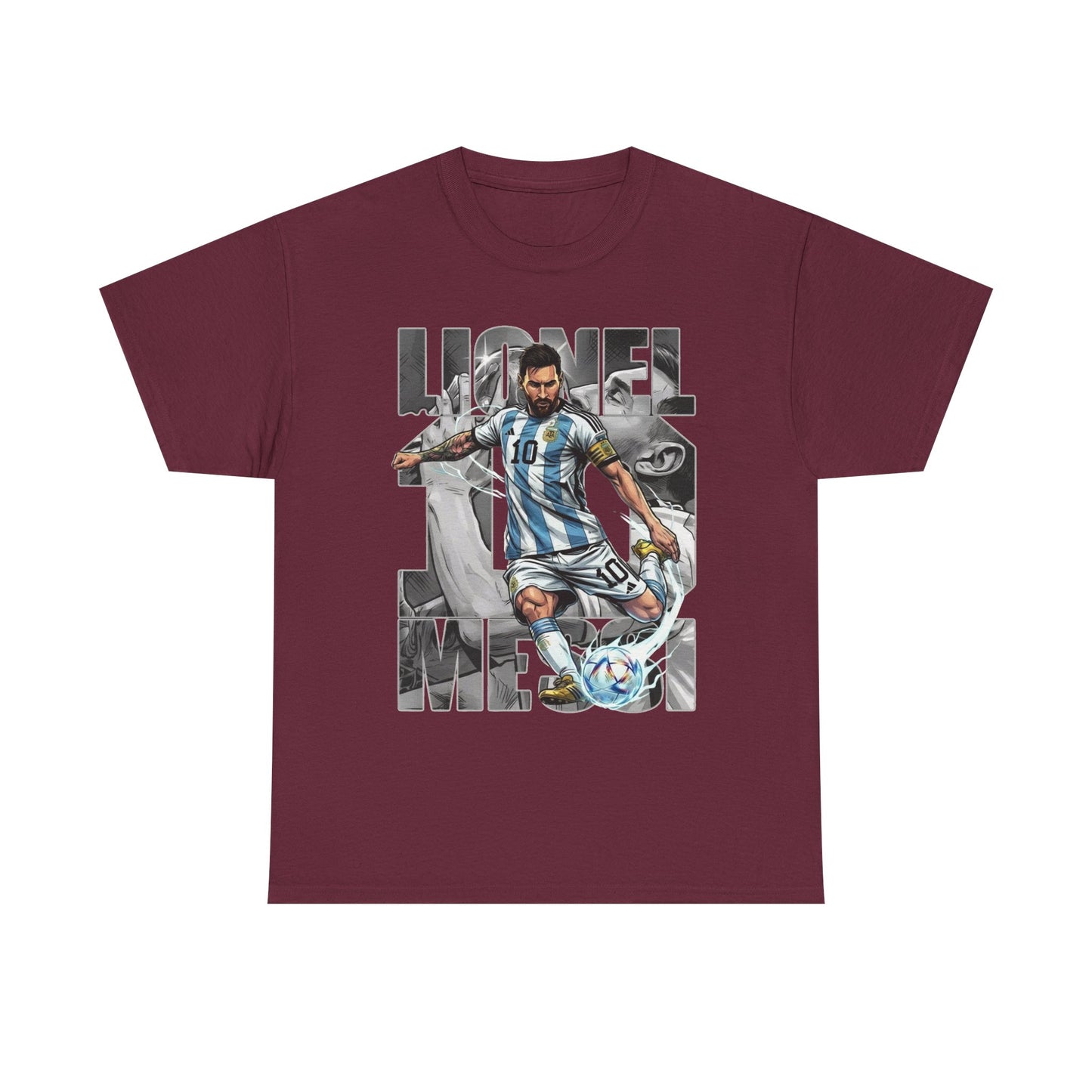 Soccer Star Graphic Tee Front — Argentina Striped Jersey Player Design