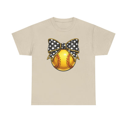 Softball Bow Tee — Polka Dot Bow Softball Graphic T-Shirt