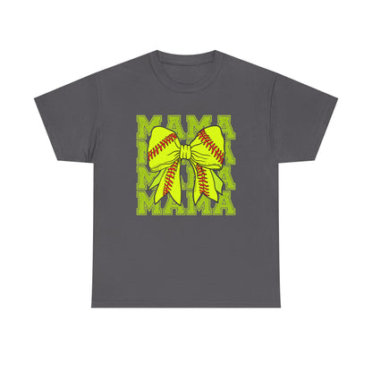 Softball Mama T-Shirt – Neon Bow "MAMA" Graphic