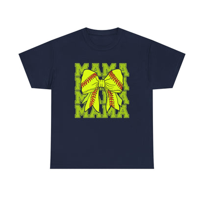 Softball Mama T-Shirt – Neon Bow "MAMA" Graphic