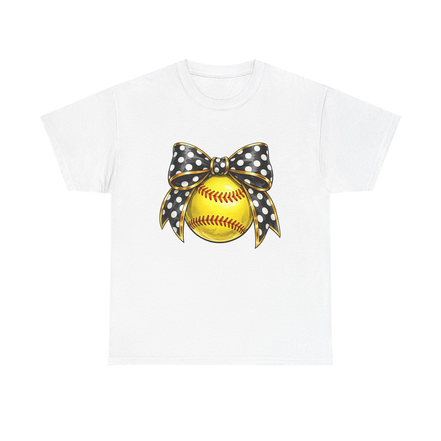 Softball Bow Tee — Polka Dot Ribbon Softball Graphic Shirt
