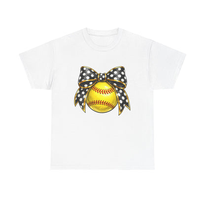 Softball Bow Tee — Polka Dot Ribbon Softball Graphic Shirt