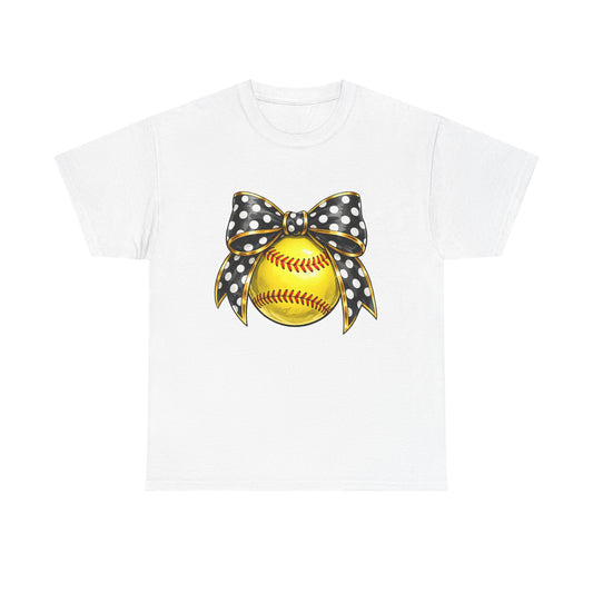 Softball Bow Tee — Polka Dot Ribbon Softball Graphic Shirt