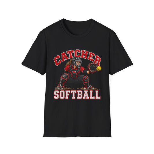 Catcher Softball T-Shirt — Graphic Catcher Player Tee for Softball Fans