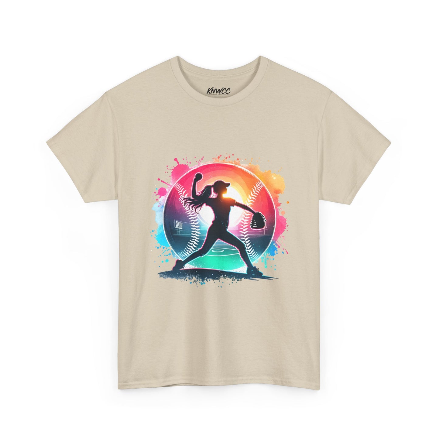 Running Silhouette Softball Tee — Colorful Sunset Runner Graphic Shirt
