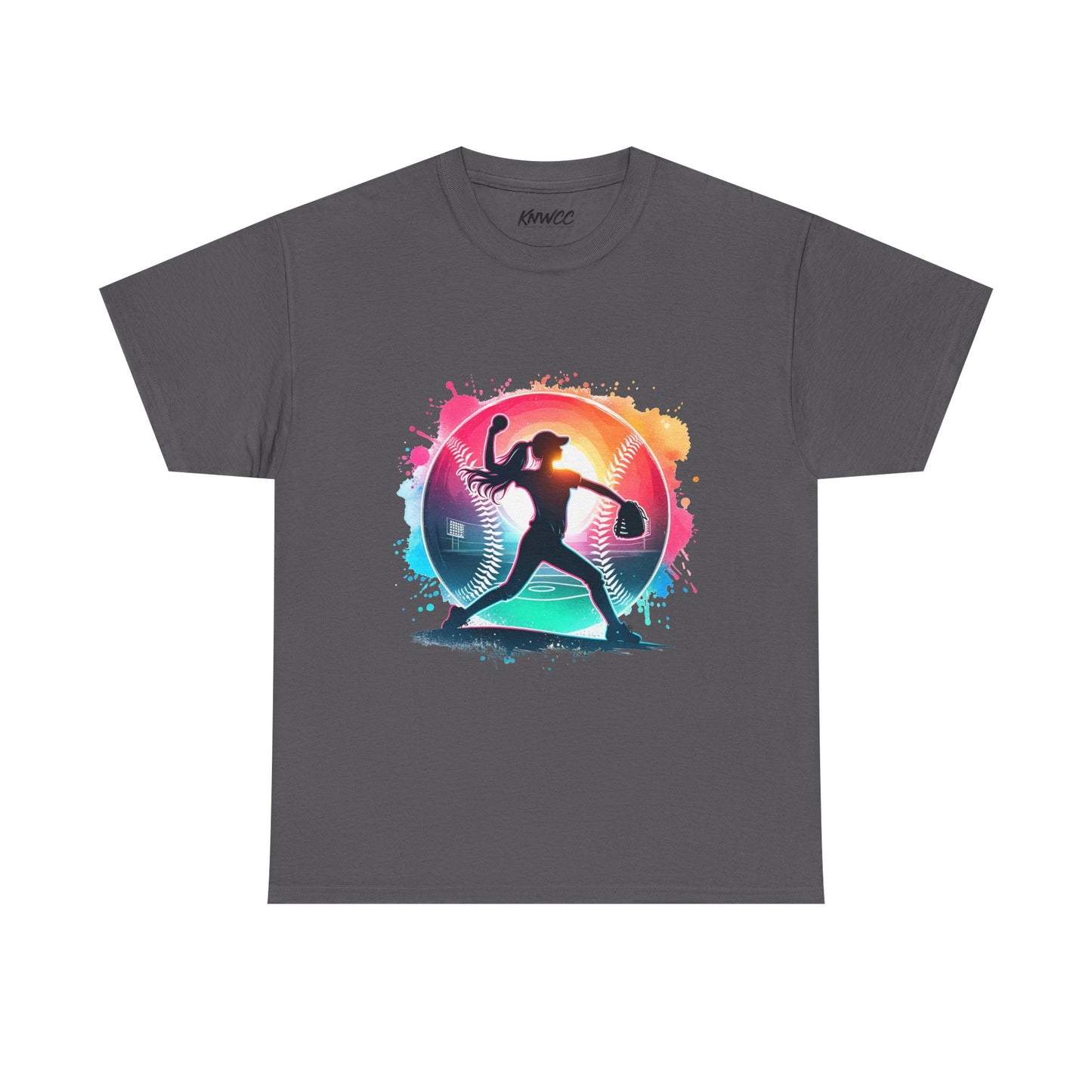 Running Silhouette Softball Tee — Colorful Sunset Runner Graphic Shirt