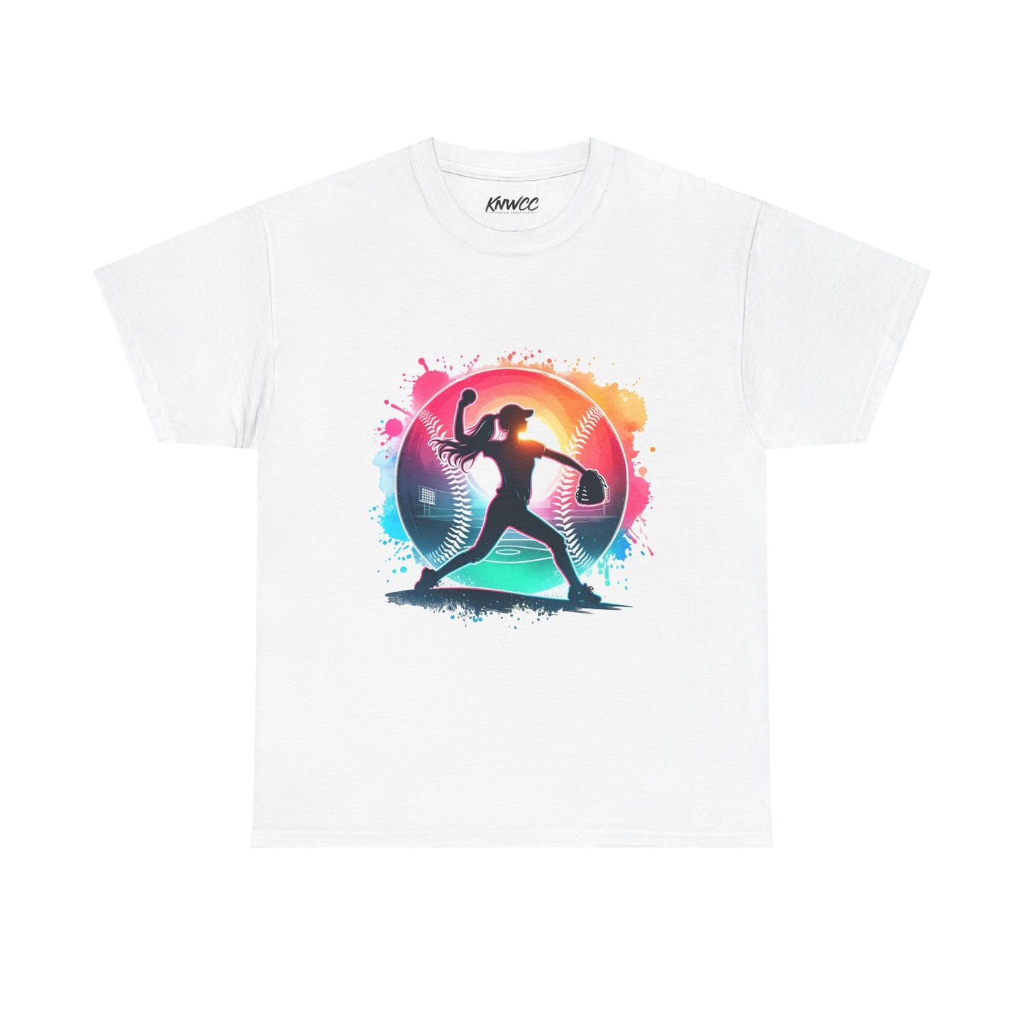 Running Silhouette Softball Tee — Colorful Sunset Runner Graphic Shirt