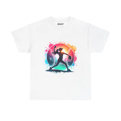 Running Silhouette Softball Tee — Colorful Sunset Runner Graphic Shirt – product image 1