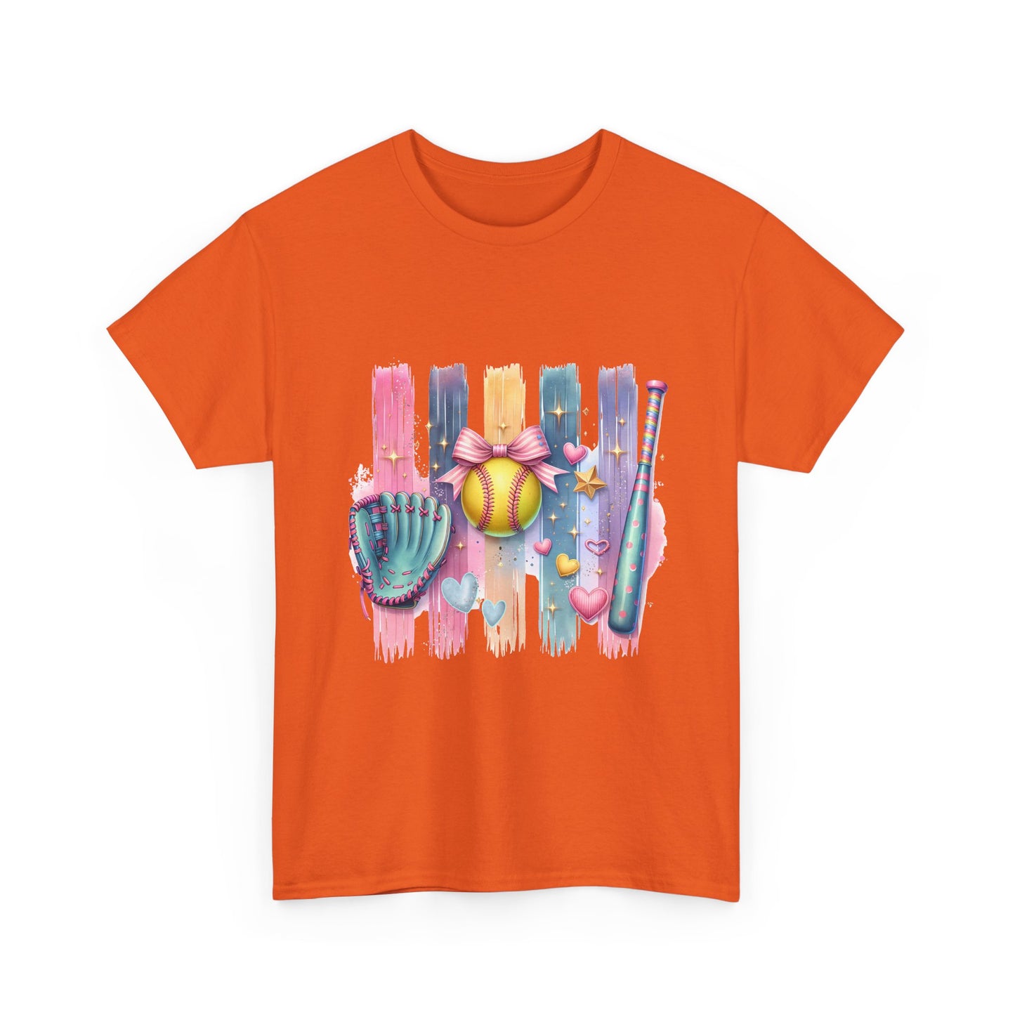 Softball Gear Watercolor T-Shirt — Baseball Bat, Glove & Ball Design