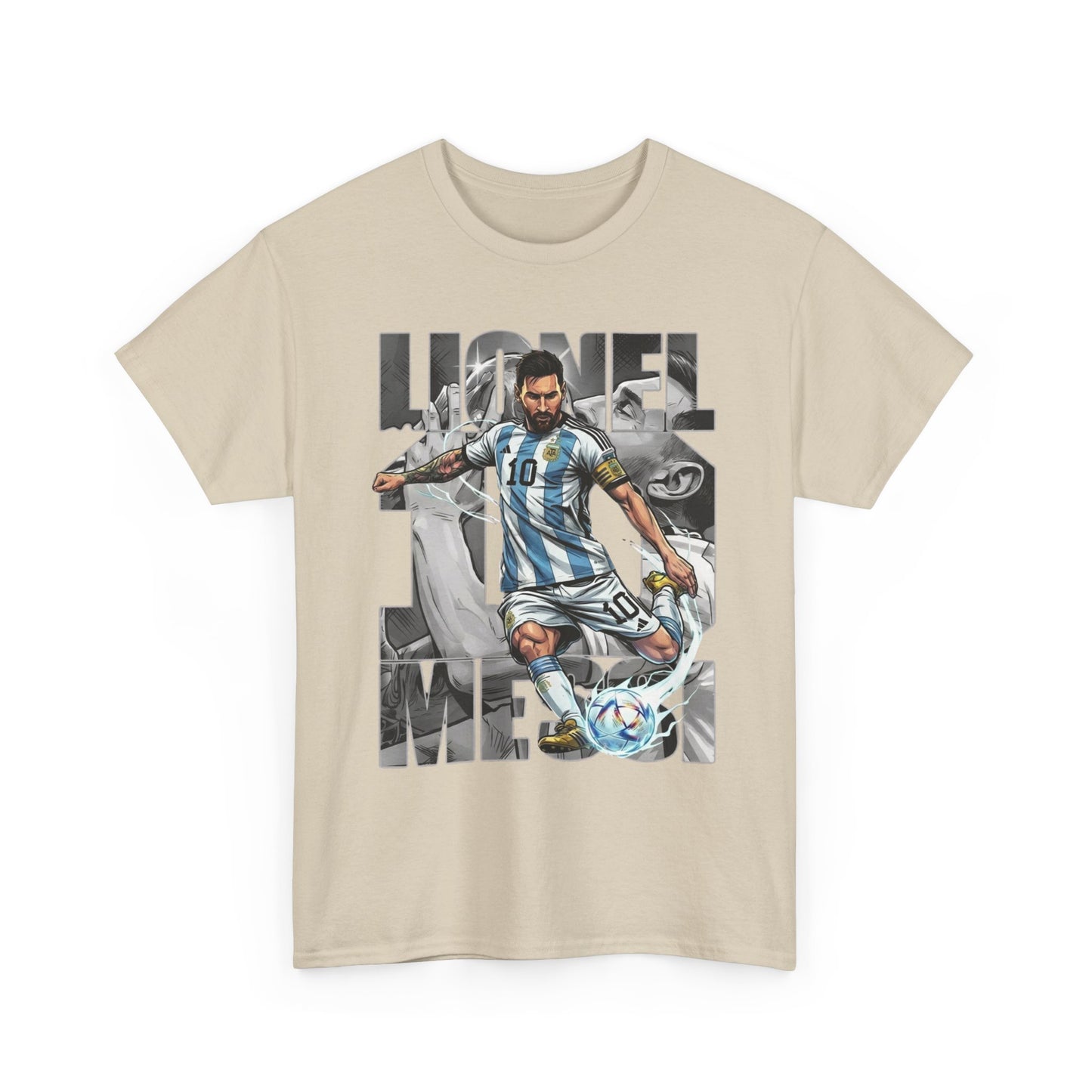 Soccer Star Graphic Tee Front — Argentina Striped Jersey Player Design