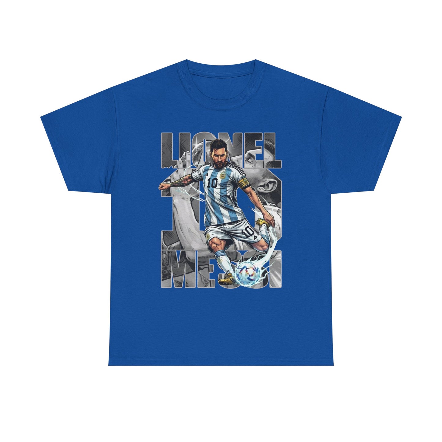 Soccer Star Graphic Tee Front — Argentina Striped Jersey Player Design
