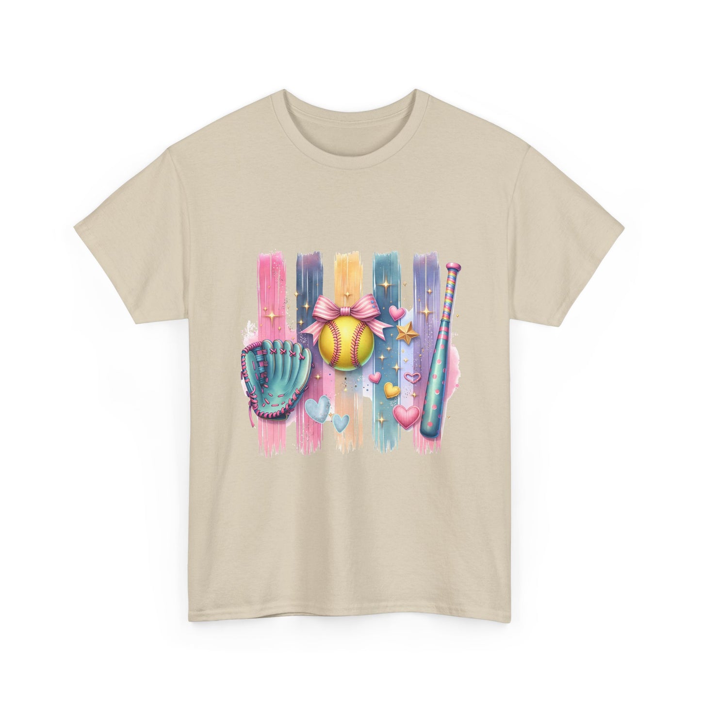 Softball Gear Watercolor T-Shirt — Baseball Bat, Glove & Ball Design