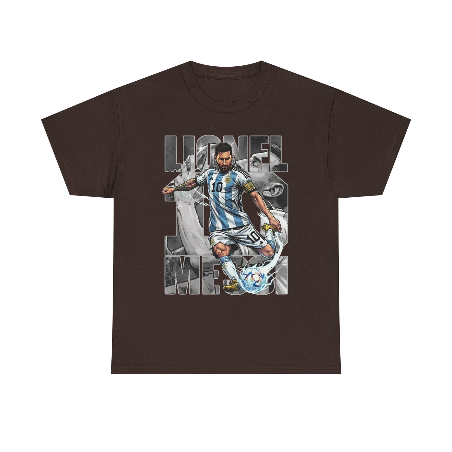 Soccer Star Graphic Tee Front — Argentina Striped Jersey Player Design