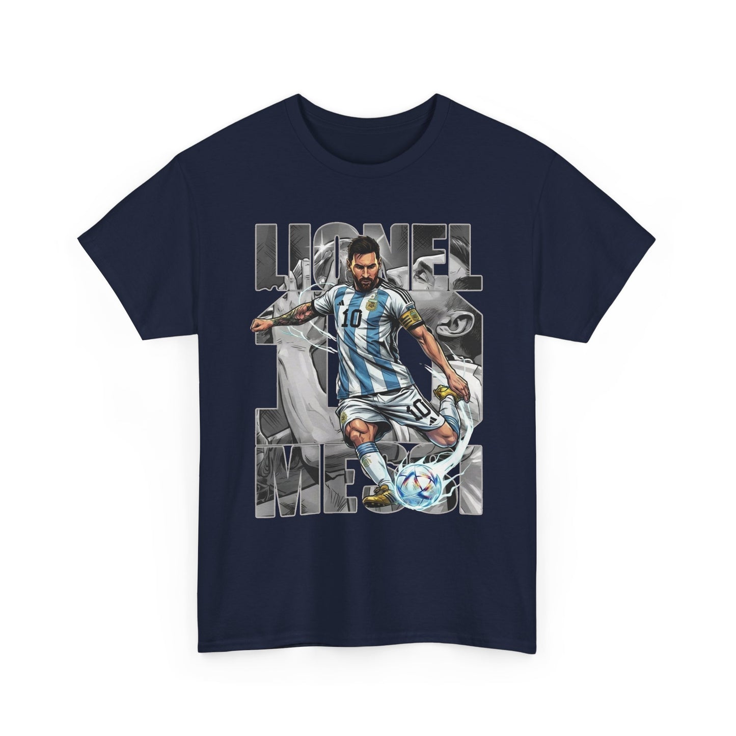 Soccer Star Graphic Tee Front — Argentina Striped Jersey Player Design