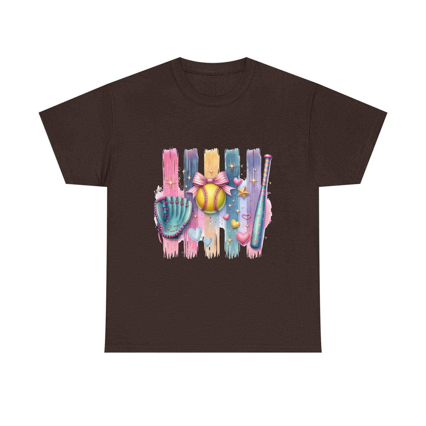 Softball Gear Watercolor T-Shirt — Baseball Bat, Glove & Ball Design