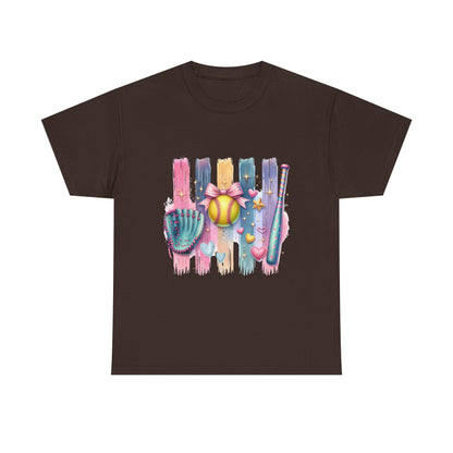 Softball Gear Watercolor T-Shirt — Baseball Bat, Glove & Ball Design – product image 8
