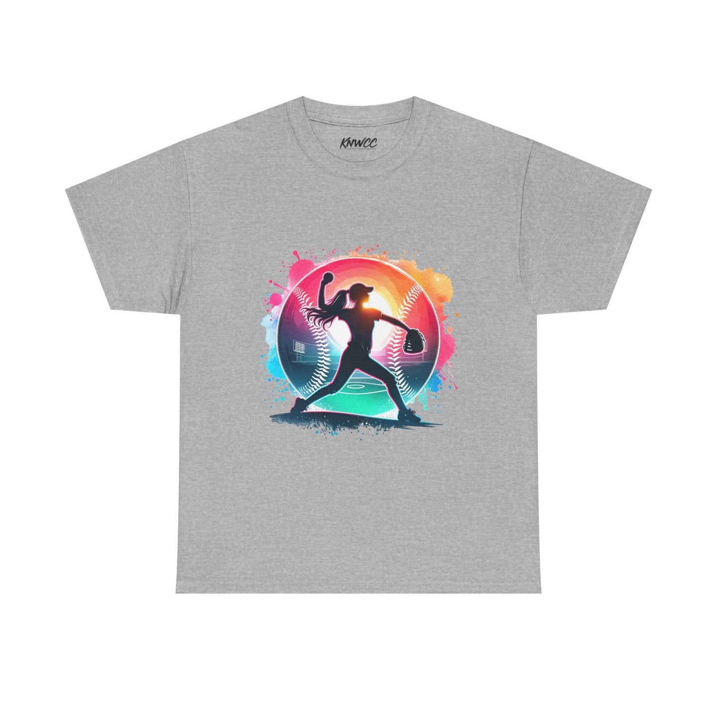 Running Silhouette Softball Tee — Colorful Sunset Runner Graphic Shirt