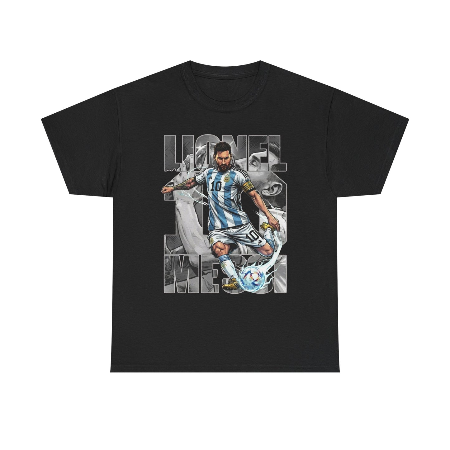 Soccer Star Graphic Tee Front — Argentina Striped Jersey Player Design