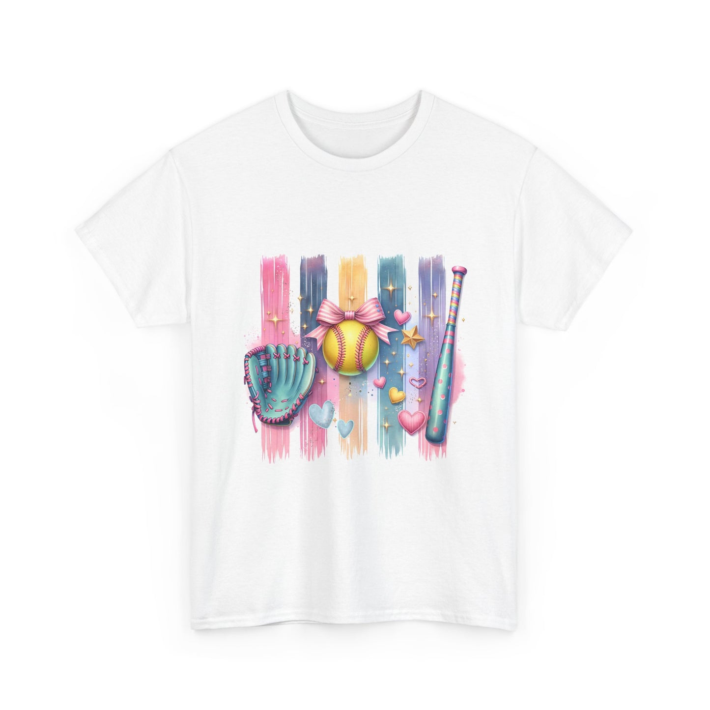 Softball Gear Watercolor T-Shirt — Baseball Bat, Glove & Ball Design