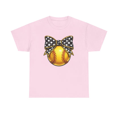 Softball Bow Tee — Polka Dot Bow Softball Graphic T-Shirt