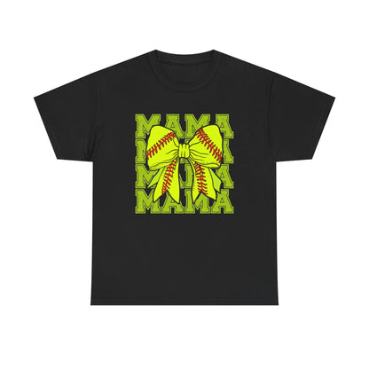 Softball Mama T-Shirt – Neon Bow "MAMA" Graphic