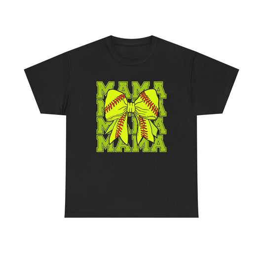 Softball Mama T-Shirt – Neon Bow "MAMA" Graphic