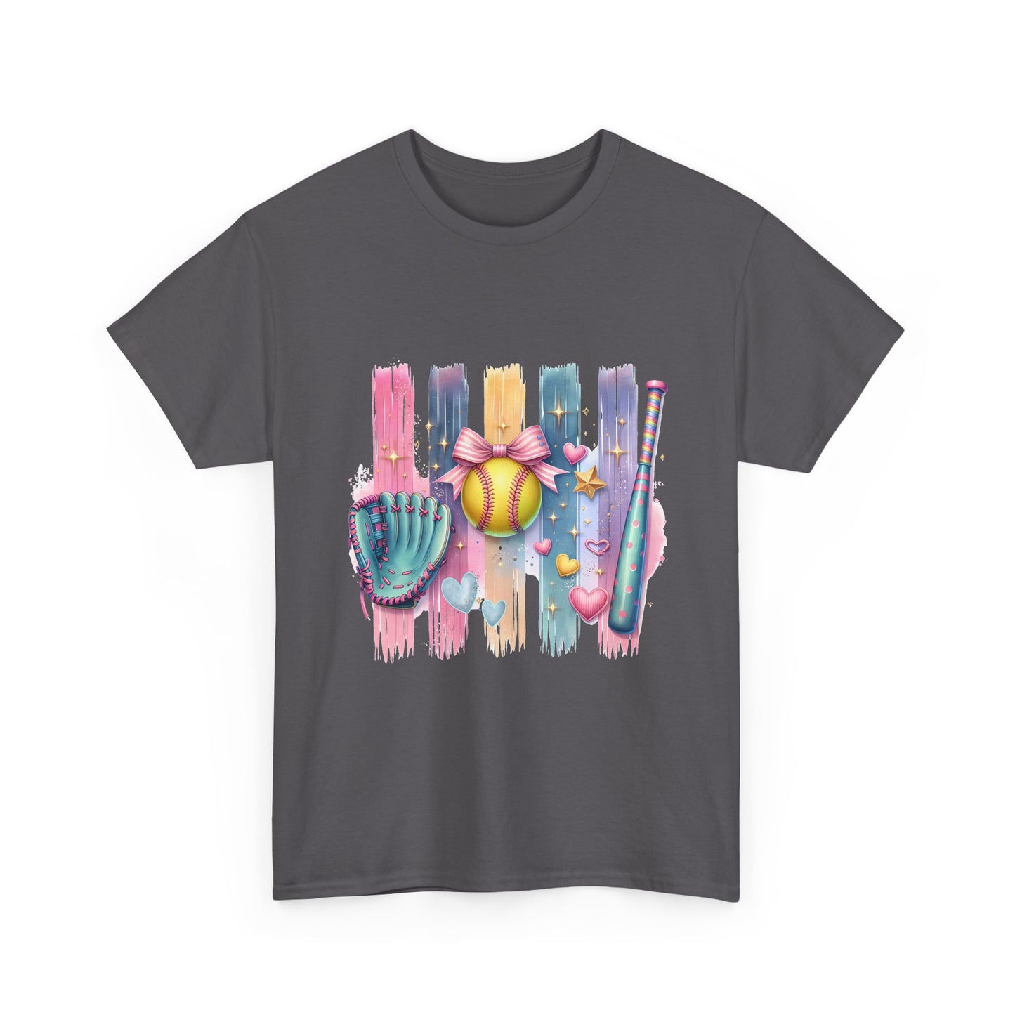 Softball Gear Watercolor T-Shirt — Baseball Bat, Glove & Ball Design