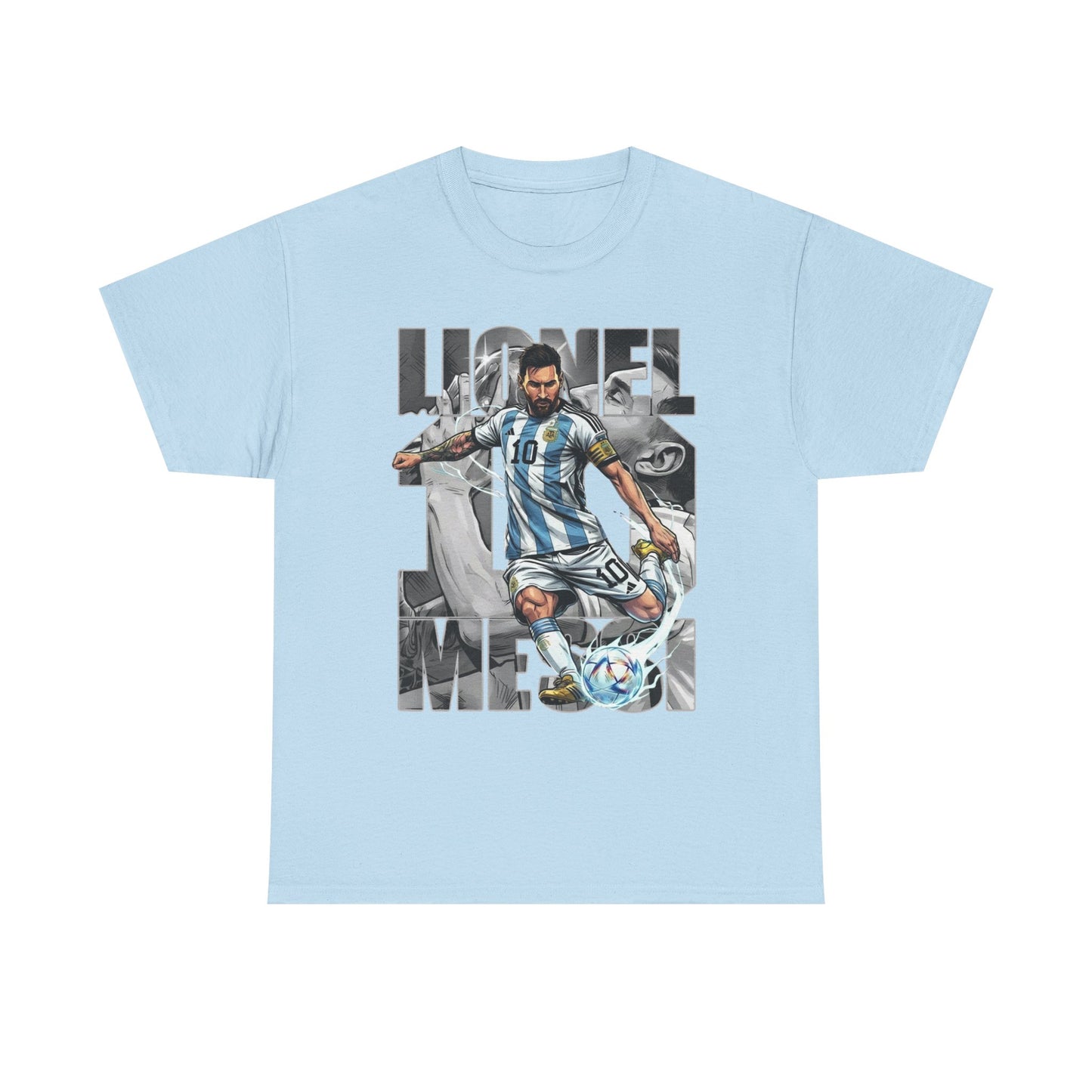 Soccer Star Graphic Tee Front — Argentina Striped Jersey Player Design