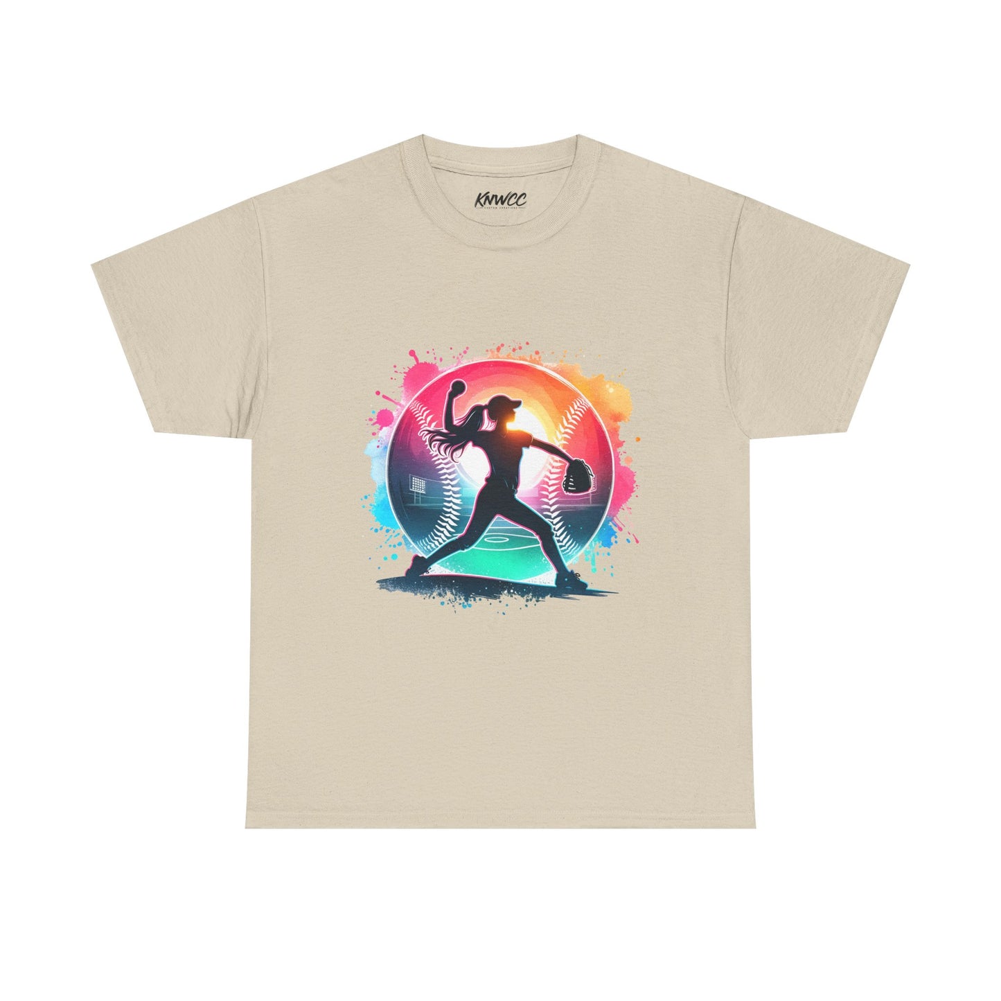Running Silhouette Softball Tee — Colorful Sunset Runner Graphic Shirt
