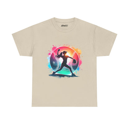 Running Silhouette Softball Tee — Colorful Sunset Runner Graphic Shirt – product image 3