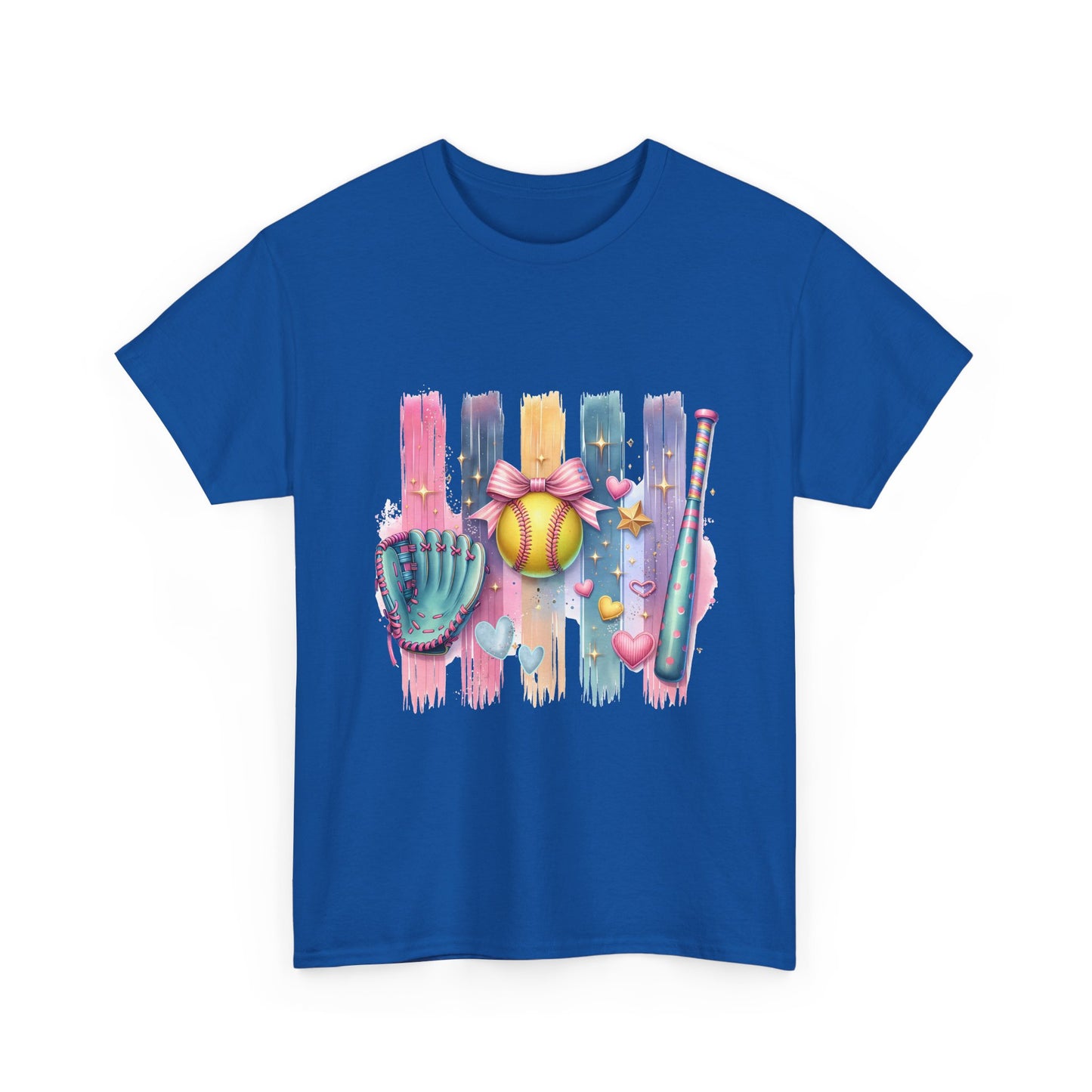 Softball Gear Watercolor T-Shirt — Baseball Bat, Glove & Ball Design