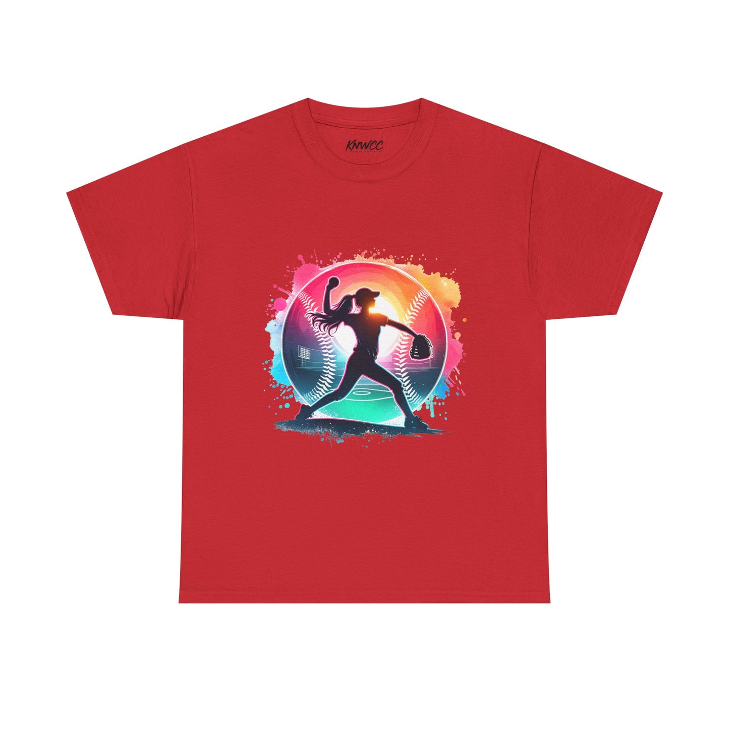 Running Silhouette Softball Tee — Colorful Sunset Runner Graphic Shirt