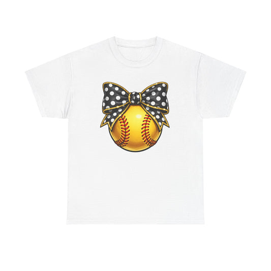 Softball Bow Tee — Polka Dot Bow Softball Graphic T-Shirt