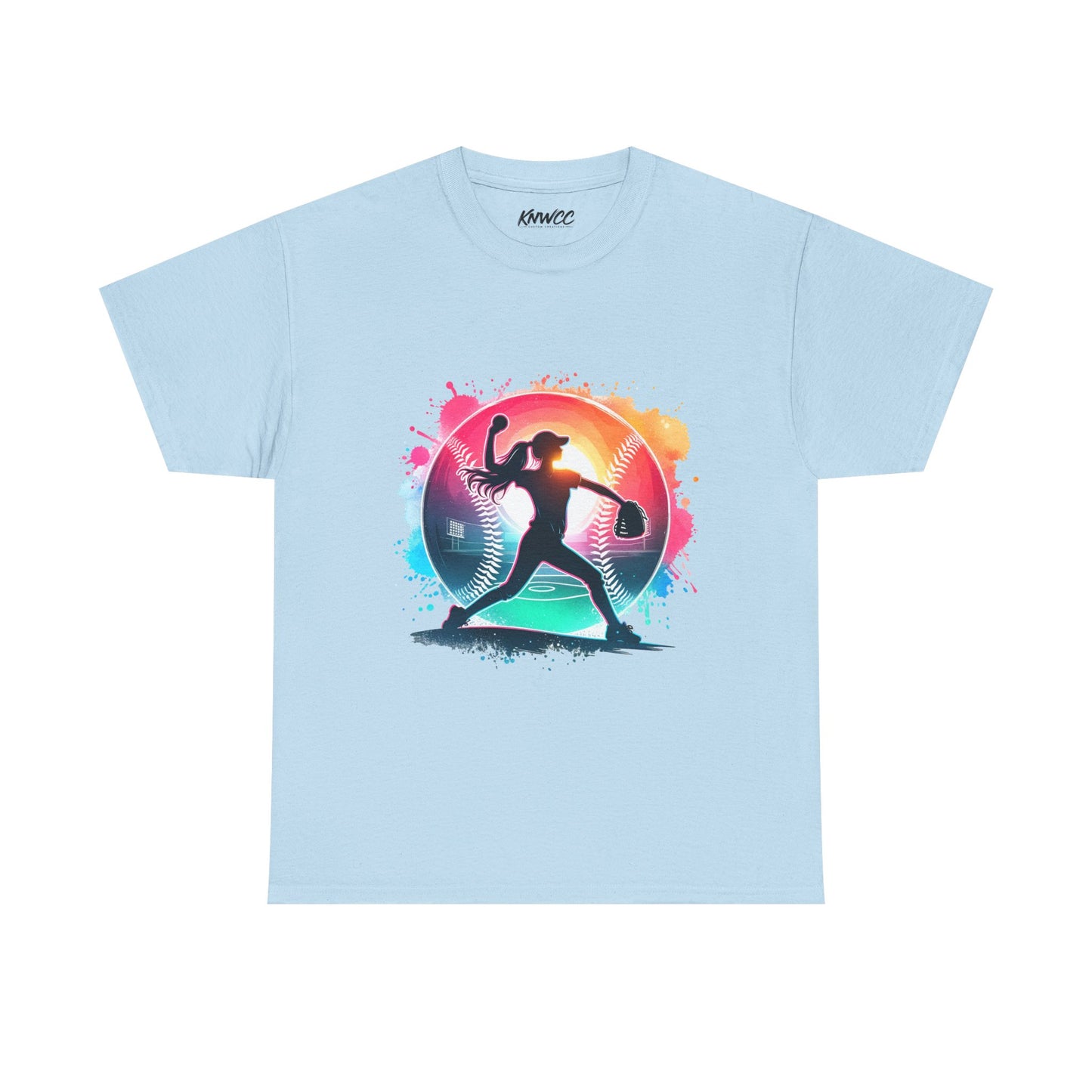 Running Silhouette Softball Tee — Colorful Sunset Runner Graphic Shirt
